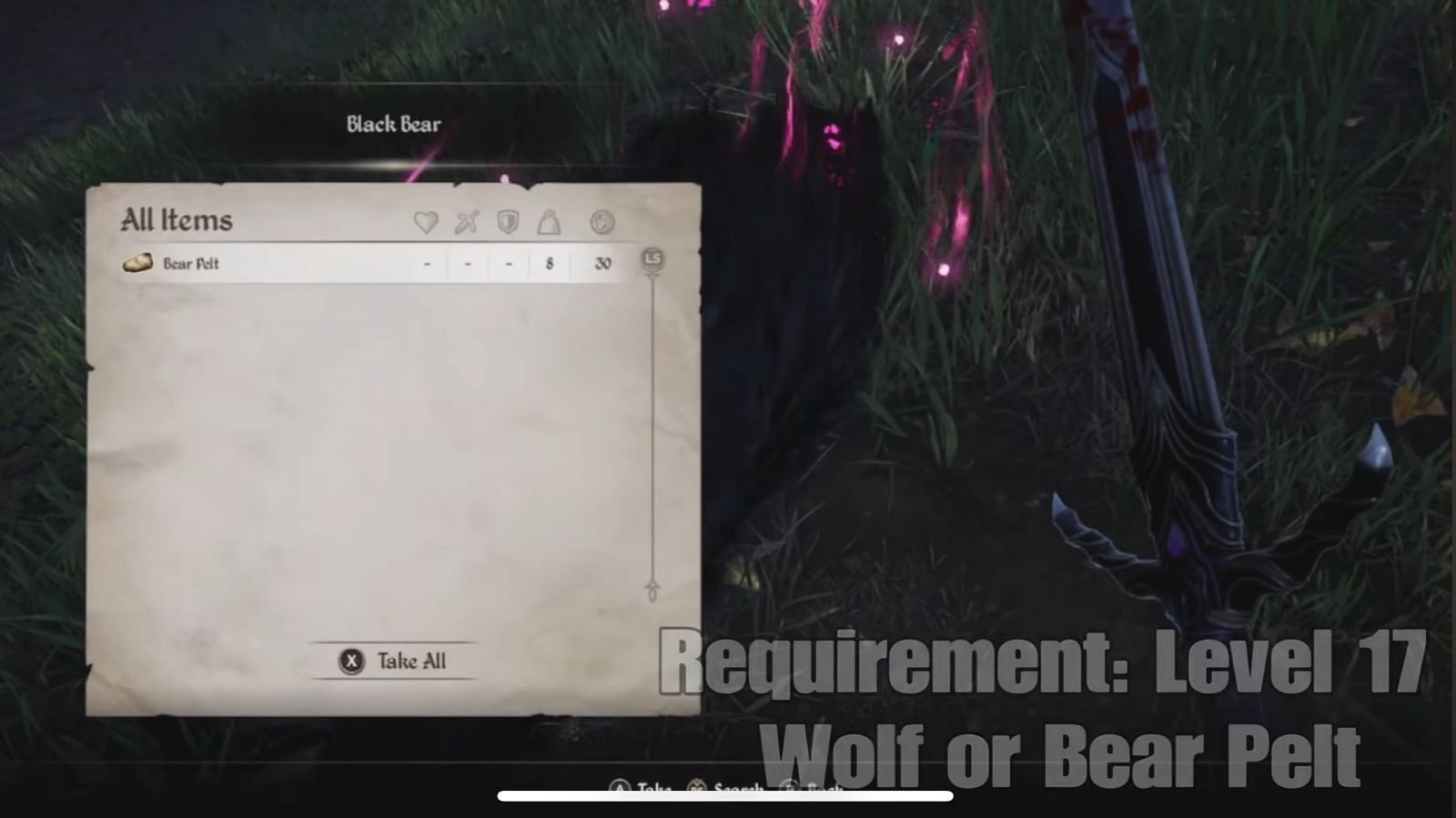 You have to collect a wolf or a bear belt in order to initiate Hircine's challenge in Oblivion Remastered (Image via Bethesda || YouTube/@Karpo Gaming)